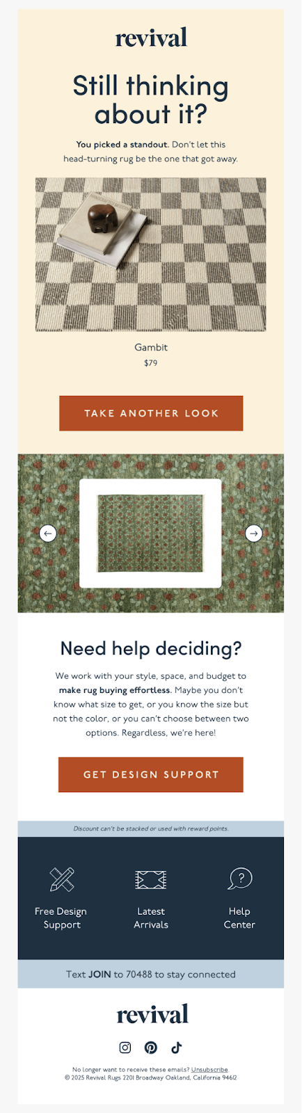 Revival's abandoned cart email example