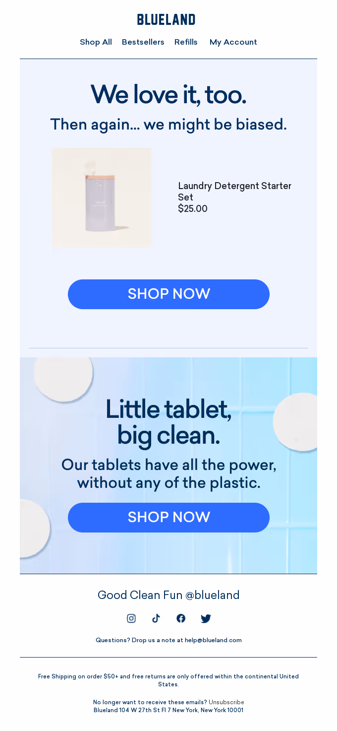 Blueland's abandoned cart email example