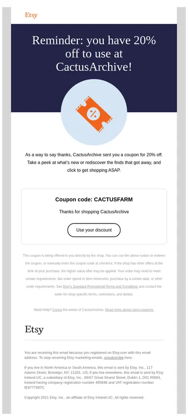 Easy's bandoned cart email example
