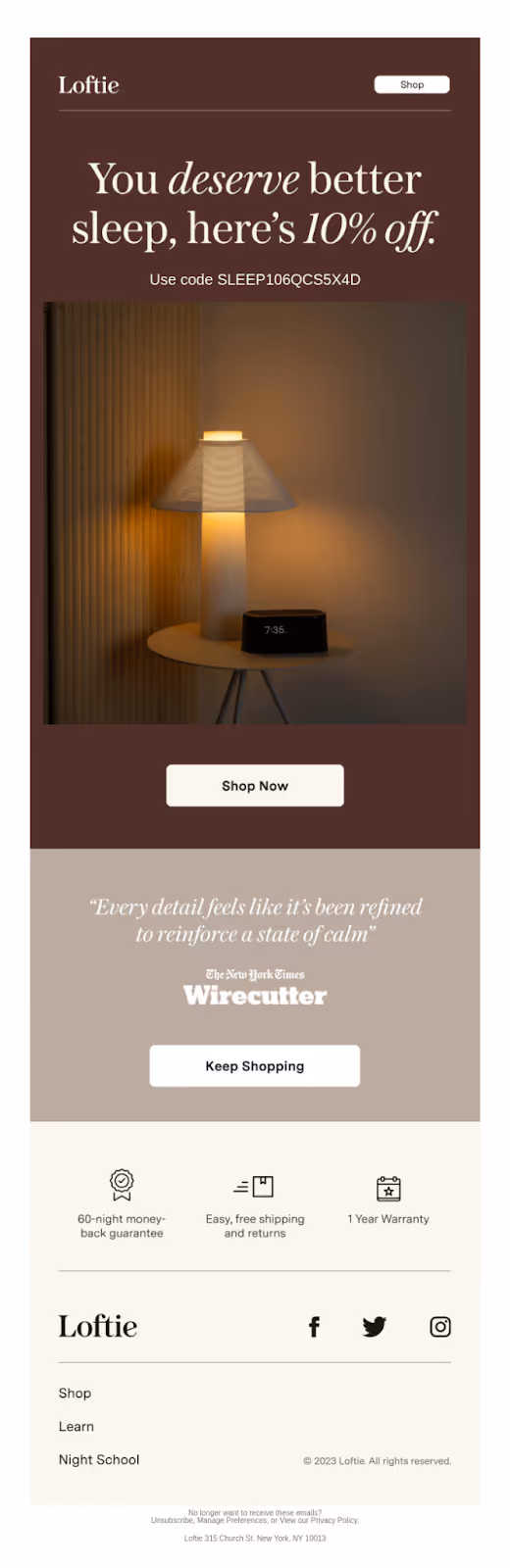 Loftie's abandoned cart email example