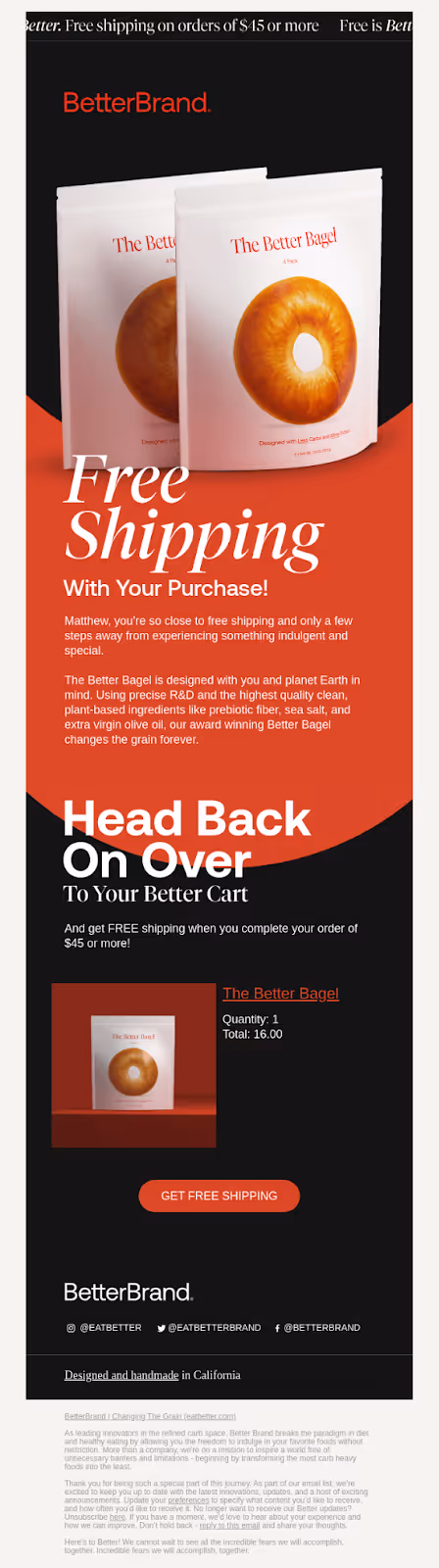Better Brand's abandoned cart email example