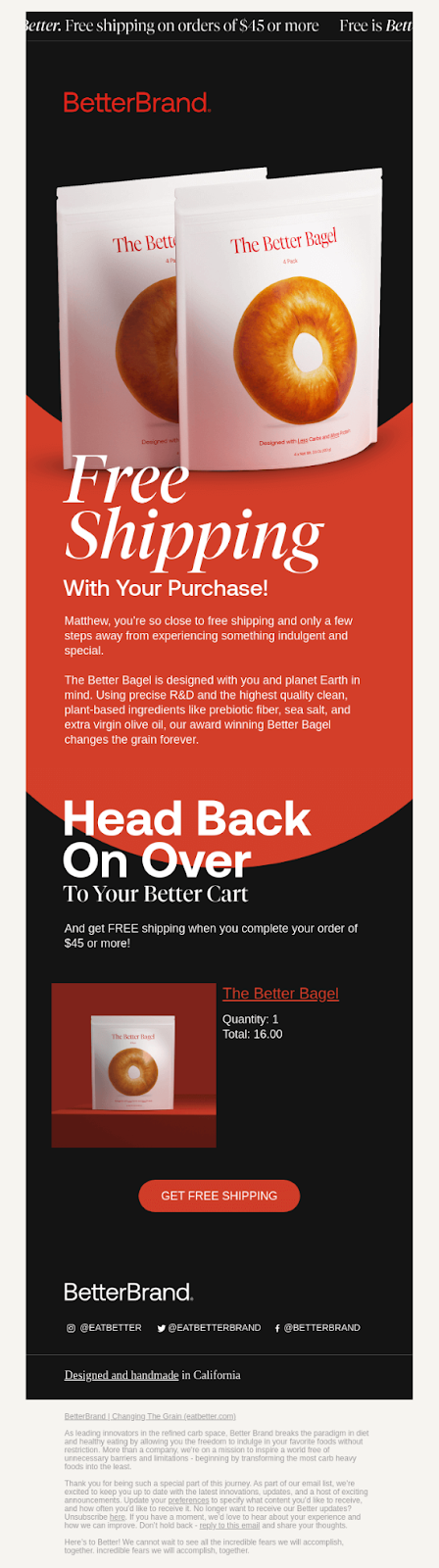 Better Brand's abandoned cart email example