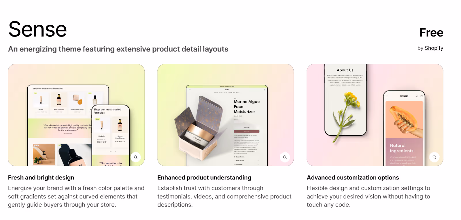 Sense's product page USPs