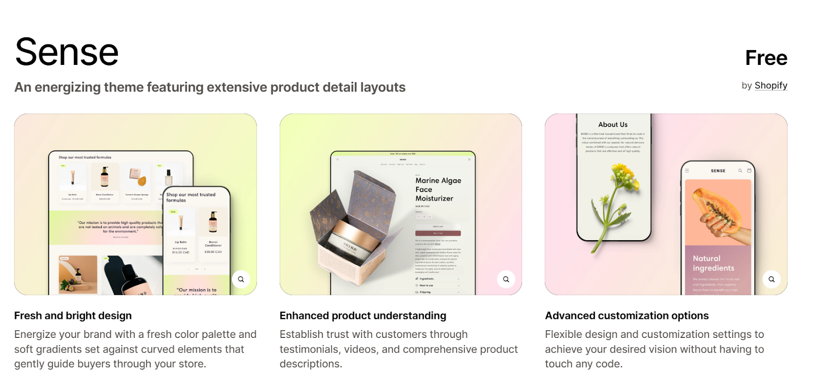 Sense's product page USPs