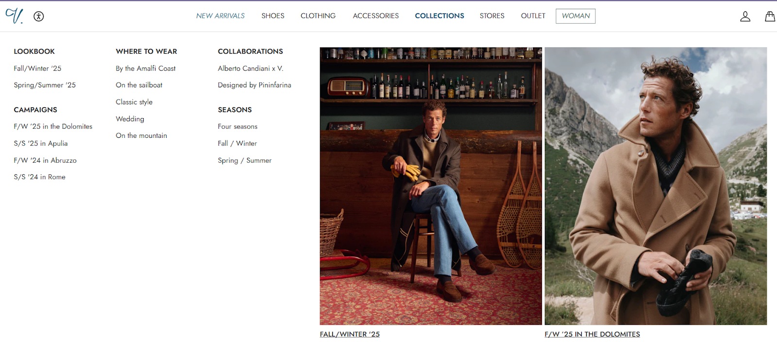 Example of a company's homepage showcasing product collections