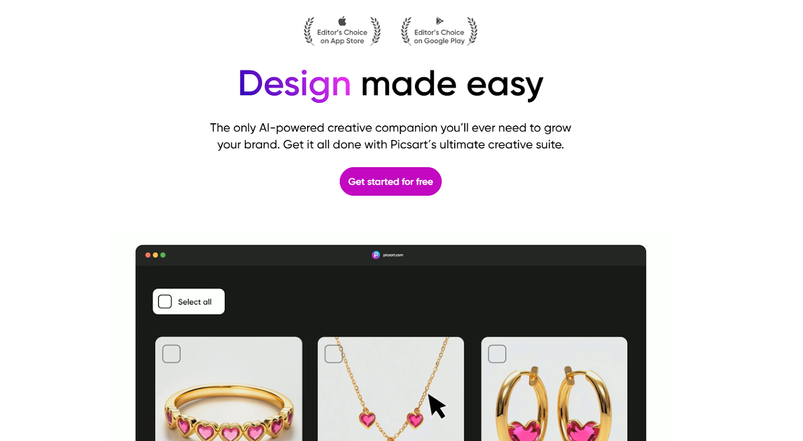 Picsart website screeshot