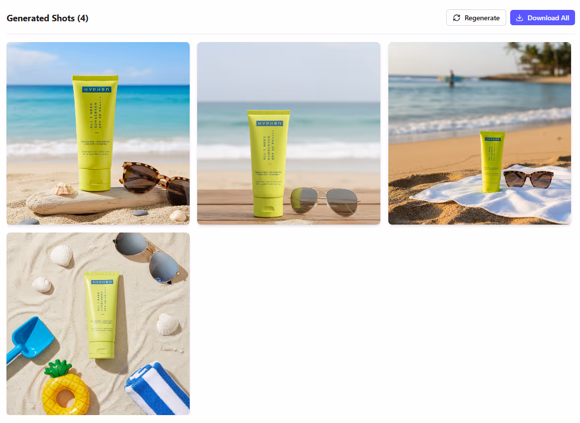 4 generated shots of sunscreen