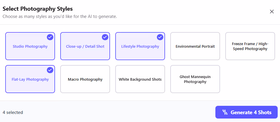 Setting photography styles in the platform