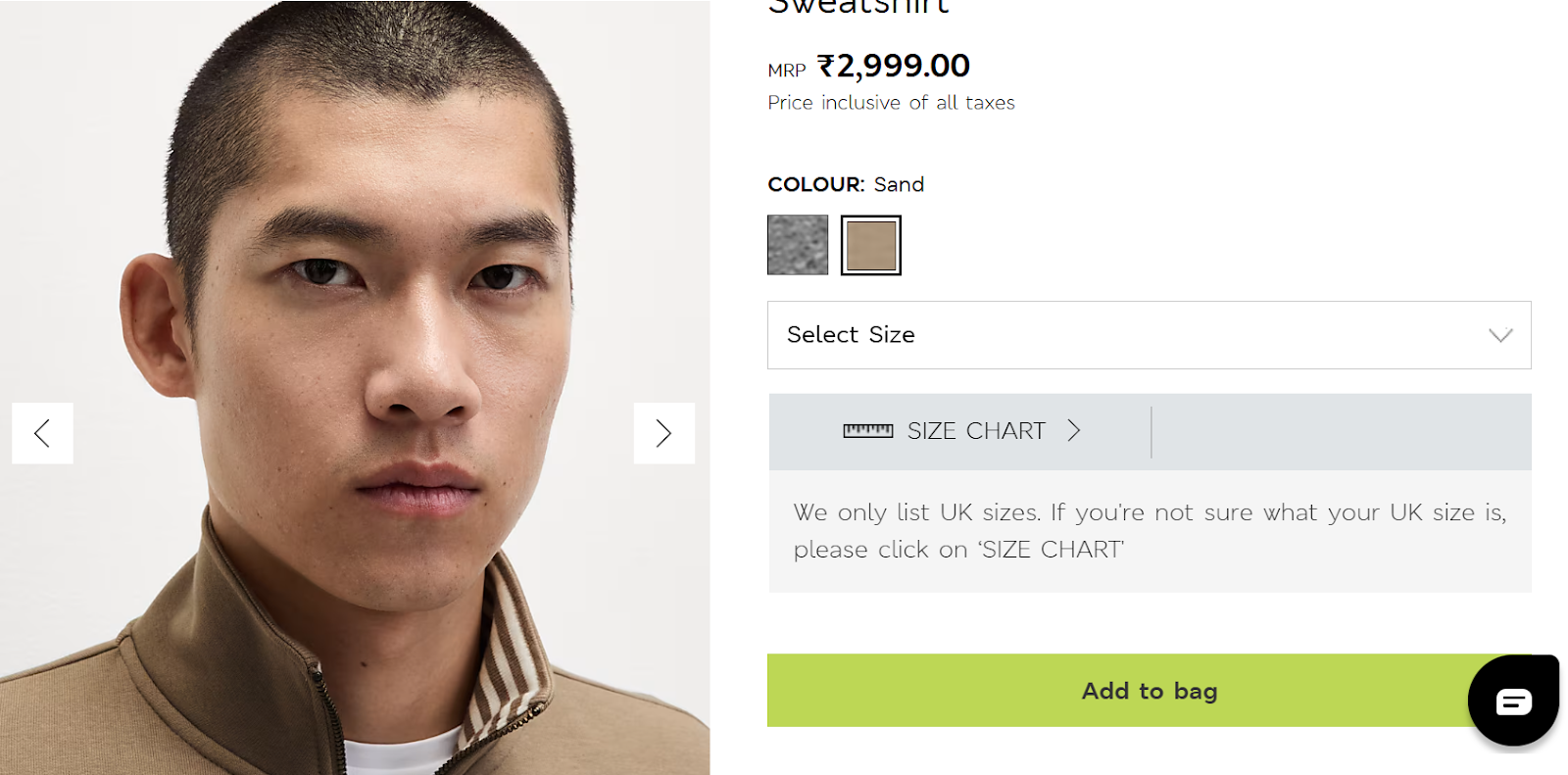 Size instruction from Mark & Spencer