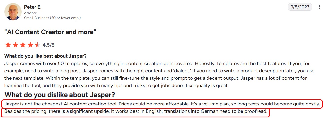 G2 Review of Jasper.ai