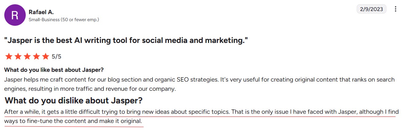 G2 Review of Jasper.ai