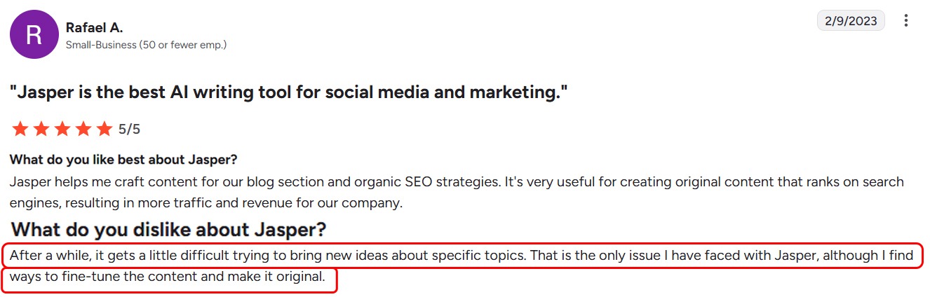 G2 Review of Jasper.ai