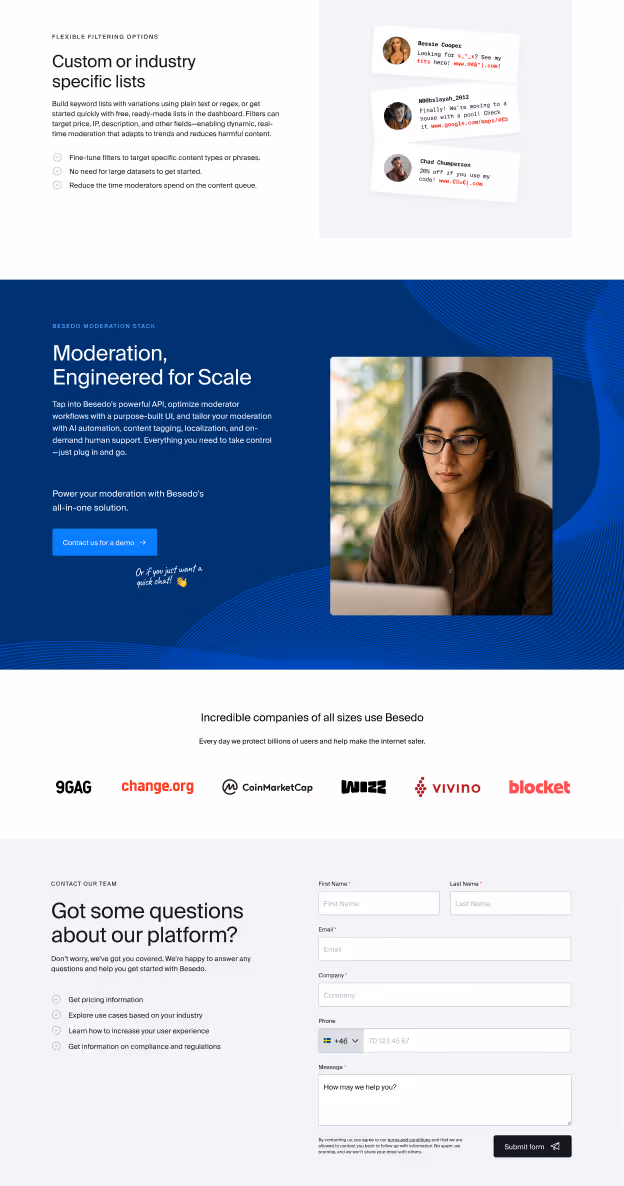 A screenshot of a besedo webpage