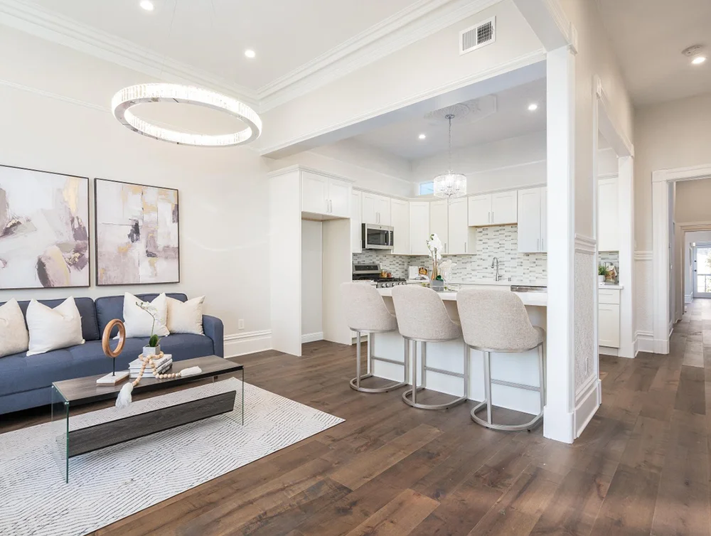 Living room of a newly remodeled home by Global Arch Construction