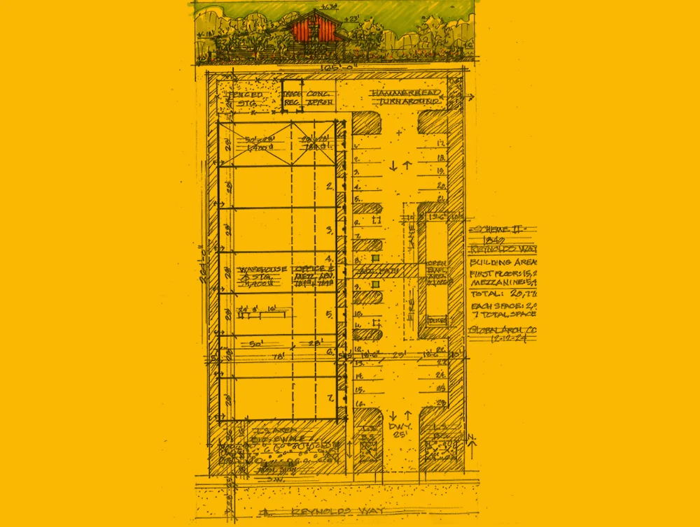Blue print of a commercial site in Sacramento, CA designed by Global Arch Construction