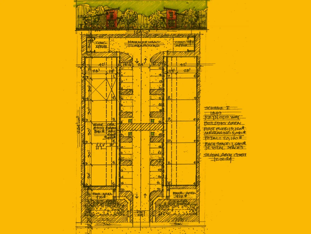 Blue print of a commercial site in Sacramento, CA designed by Global Arch Construction