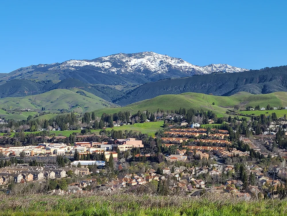 Views of Snowy Mt Diablo from the hills in San Ramon, California