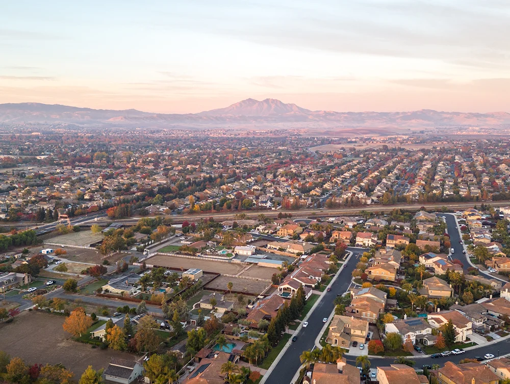 Aerial view of norther California homes.