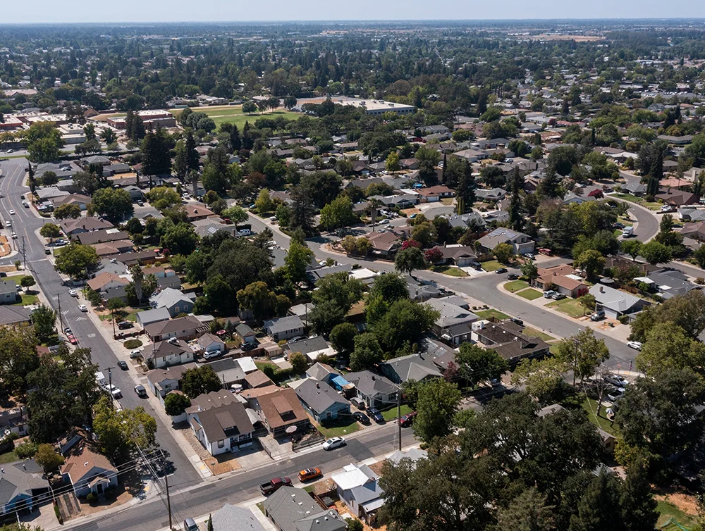 Aerial view of norther California homes.