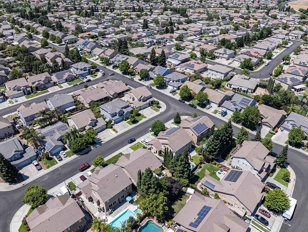Aerial view of norther California homes.