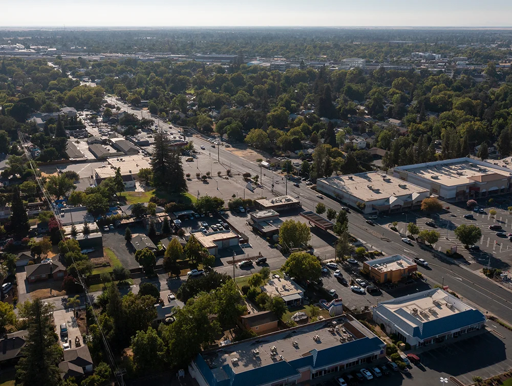 Aerial view of residential aria in northern California.