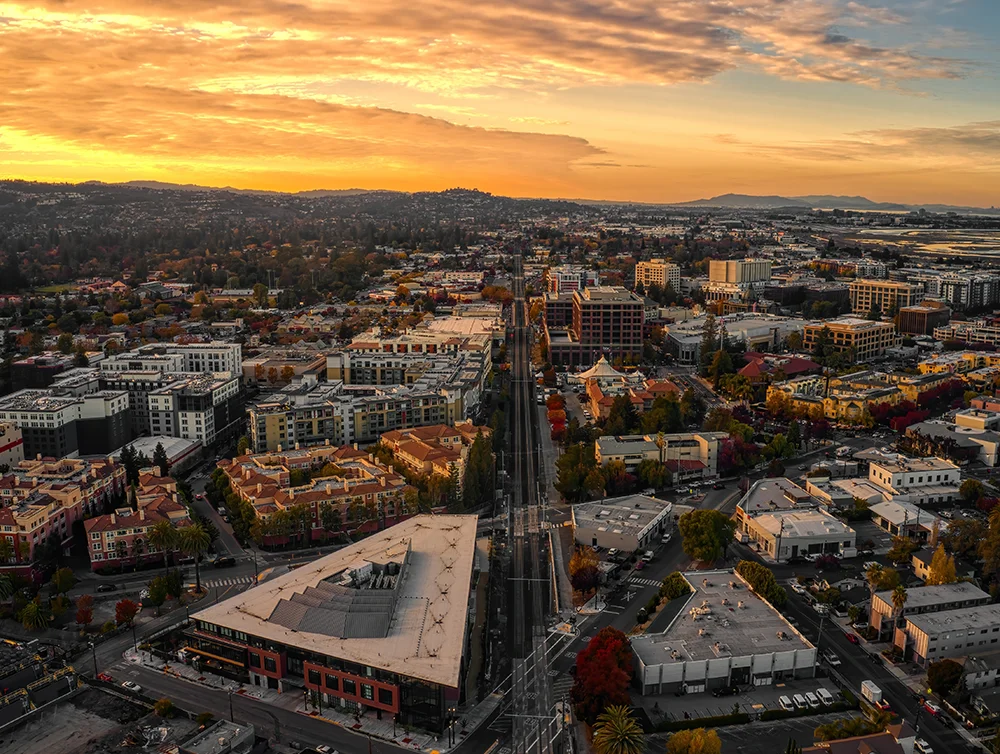 Aerial View of the Bay Area Suburb of Redwood City, California