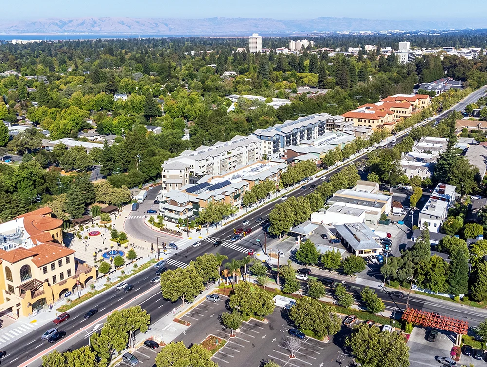 Aerial view of Bay Area homes near Atherton, CA