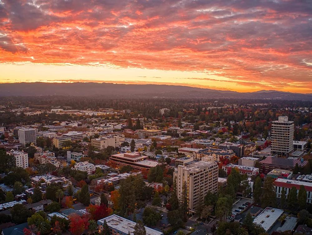 Aerial View of Palo Alto, California at Sunrise