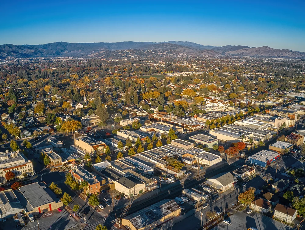 Aerial View of the Downtown Core of Gilroy, California