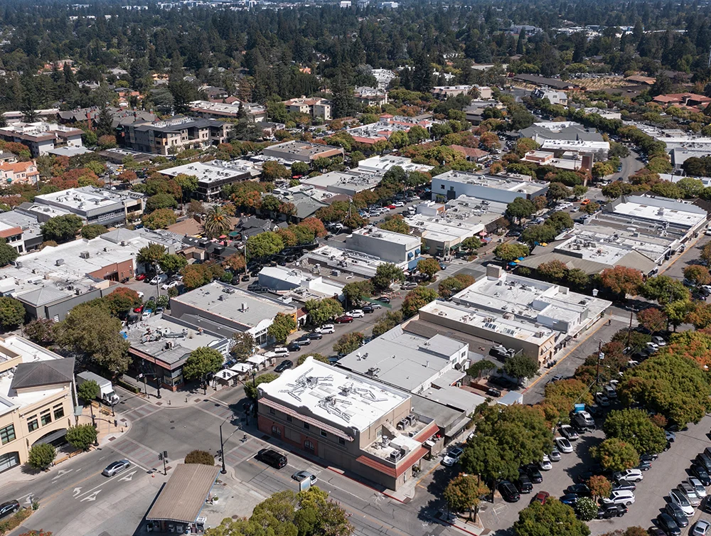 Daytime view of the historic downtown urban core of Los Altos, California, USA.