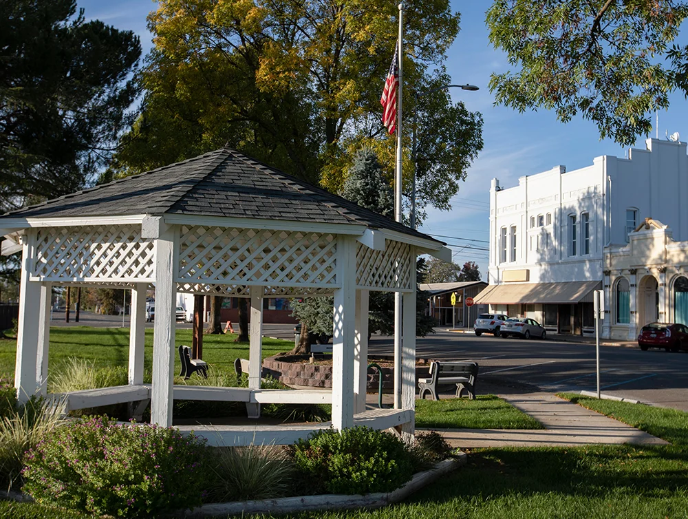 Late afternoon view of the historic downtown area of Wheatland, California, USA.