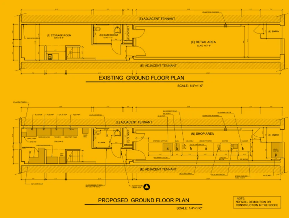 Global Arch Construction developed complete architectural and engineering plans for the conversion of a Bay Area retail unit into a new Grab & Go coffee shop. Designed to streamline permitting and support efficient buildout, this project delivered a turnkey-ready package that aligns with food service requirements, ADA standards, and San Francisco’s commercial code.