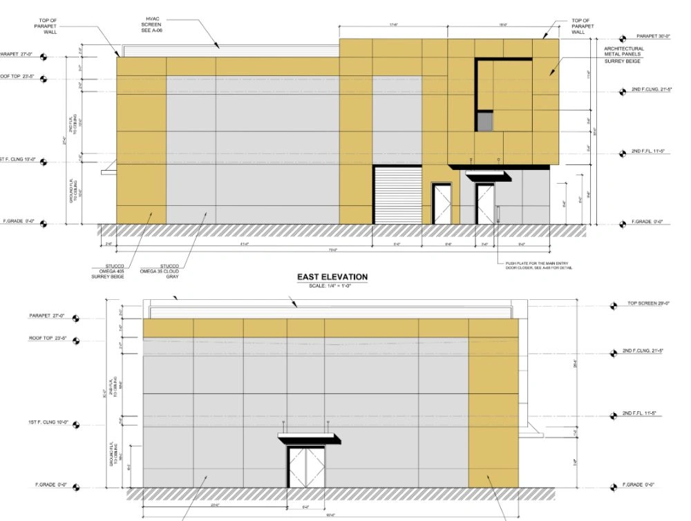 Global Arch Construction architectural elevations—north, east, west, and south views
