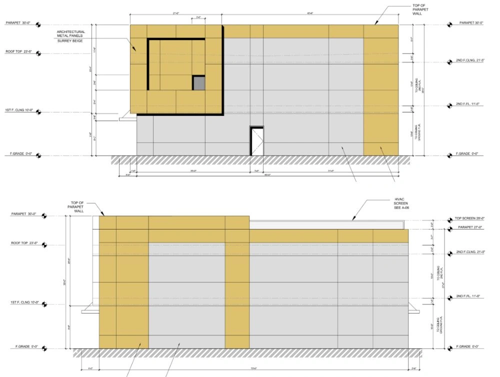 Global Arch Construction architectural elevations—north, east, west, and south views