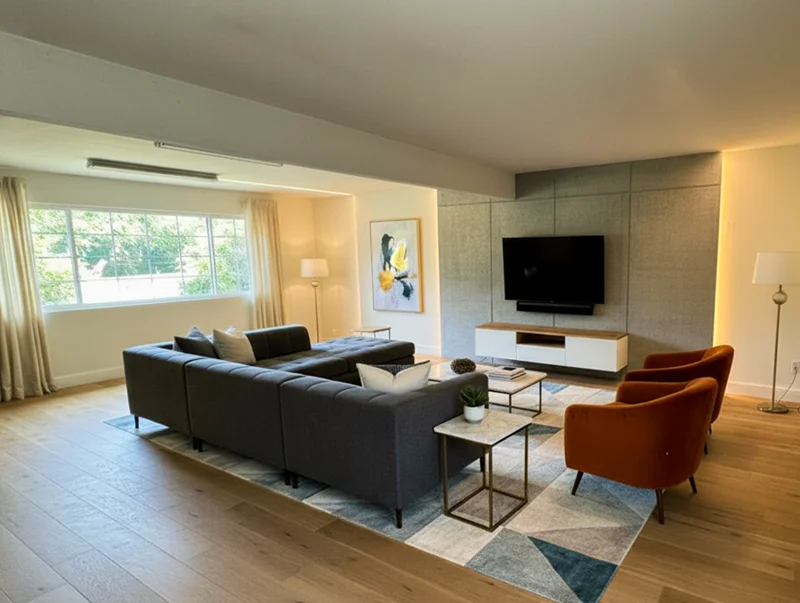 Modern room design of converted from a garage.