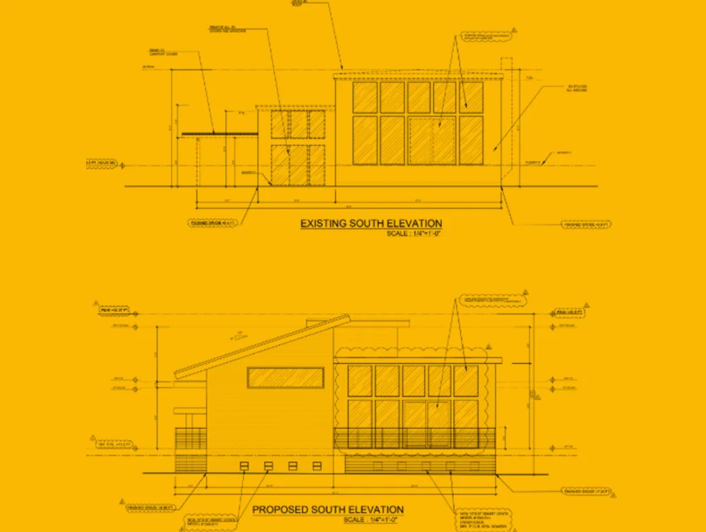 Blueprints of a modern home designed by Global Arch Construction