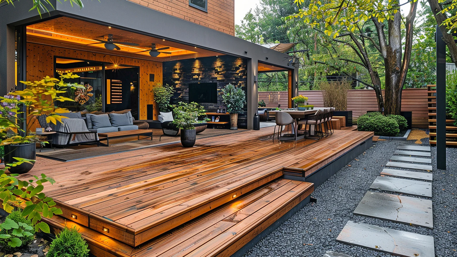 Wooden deck of a modern home