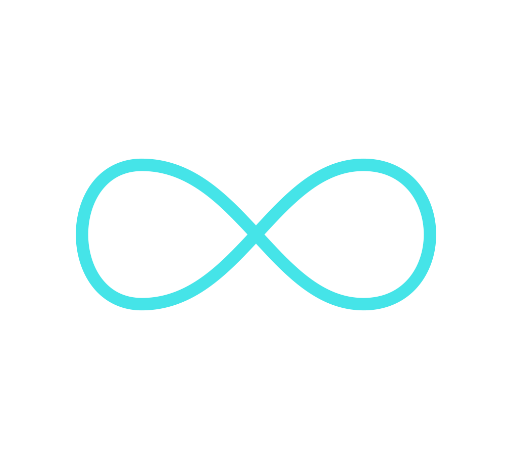 Bright blue infinity symbol on a white background.