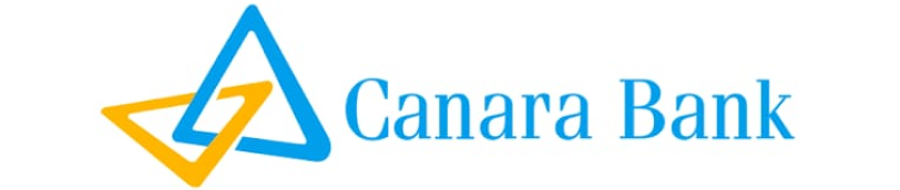 Canara Bank logo with interlocking blue and orange triangular shapes.