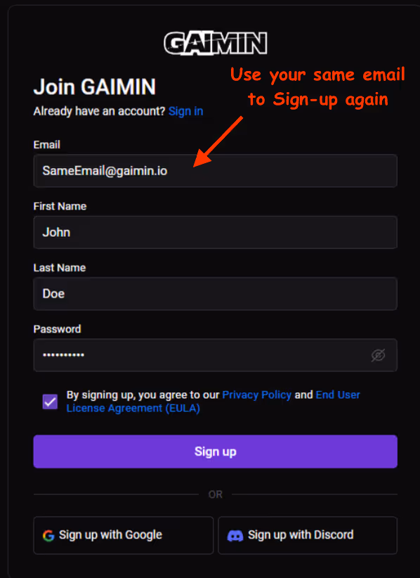 Re-Signup