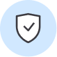 Shield icon with a checkmark inside, symbolizing security or protection, on a light blue circular background.