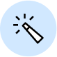 Magic wand icon with sparkles inside a light blue circle.