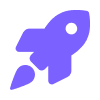 Purple rocket icon angled upward symbolizing growth or launch.