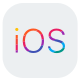 Apple iOS app icon showing the letters iOS in a gradient rainbow color on a rounded square white background.