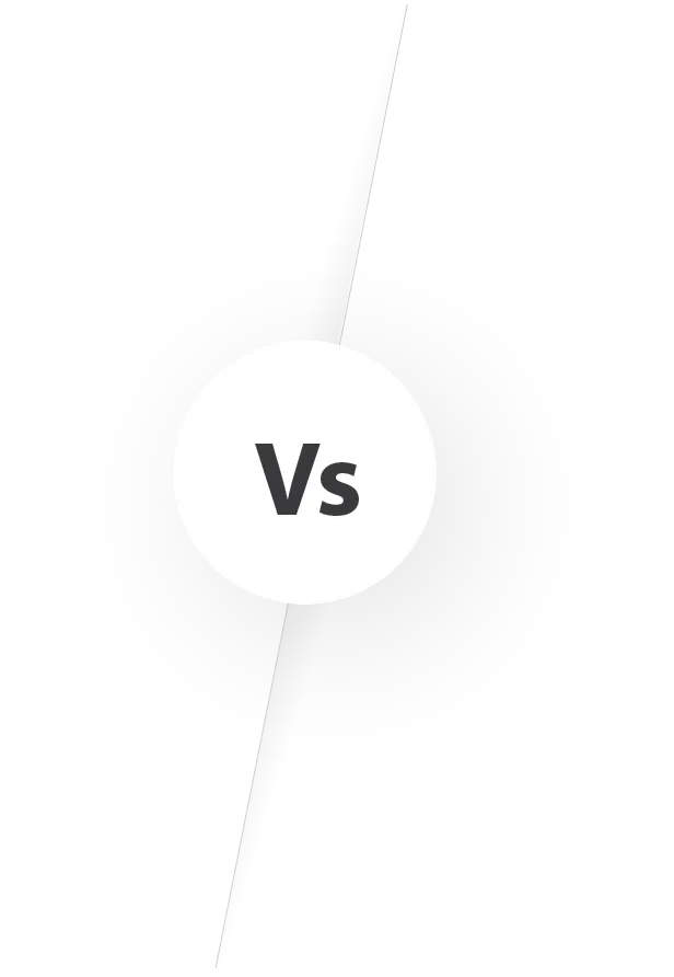 Black circle with white center containing 'Vs' in gray, split diagonally by a thin black lightning bolt.