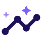 Stylized graph line with three points connected, accompanied by three sparkle icons.