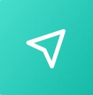 White paper airplane icon on a teal gradient background.