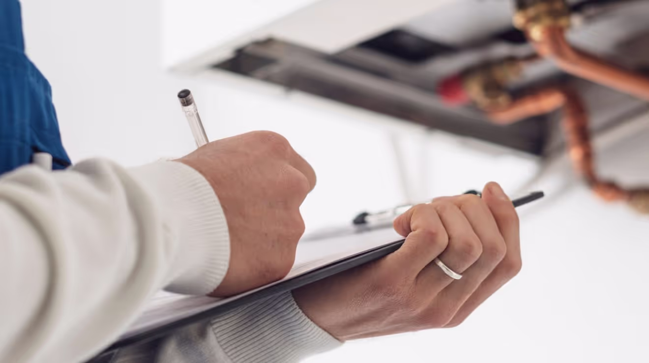 Zwei Hände führen schriftliche Aufzeichnungen