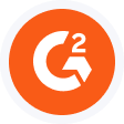 G2-Firmenlogo mit einem weißen Buchstaben G und einer kleinen 2 in einem orangefarbenen Kreis.