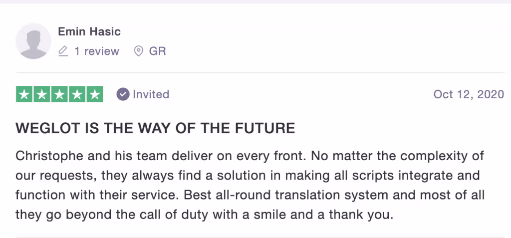 Weglot Trustpilot review 